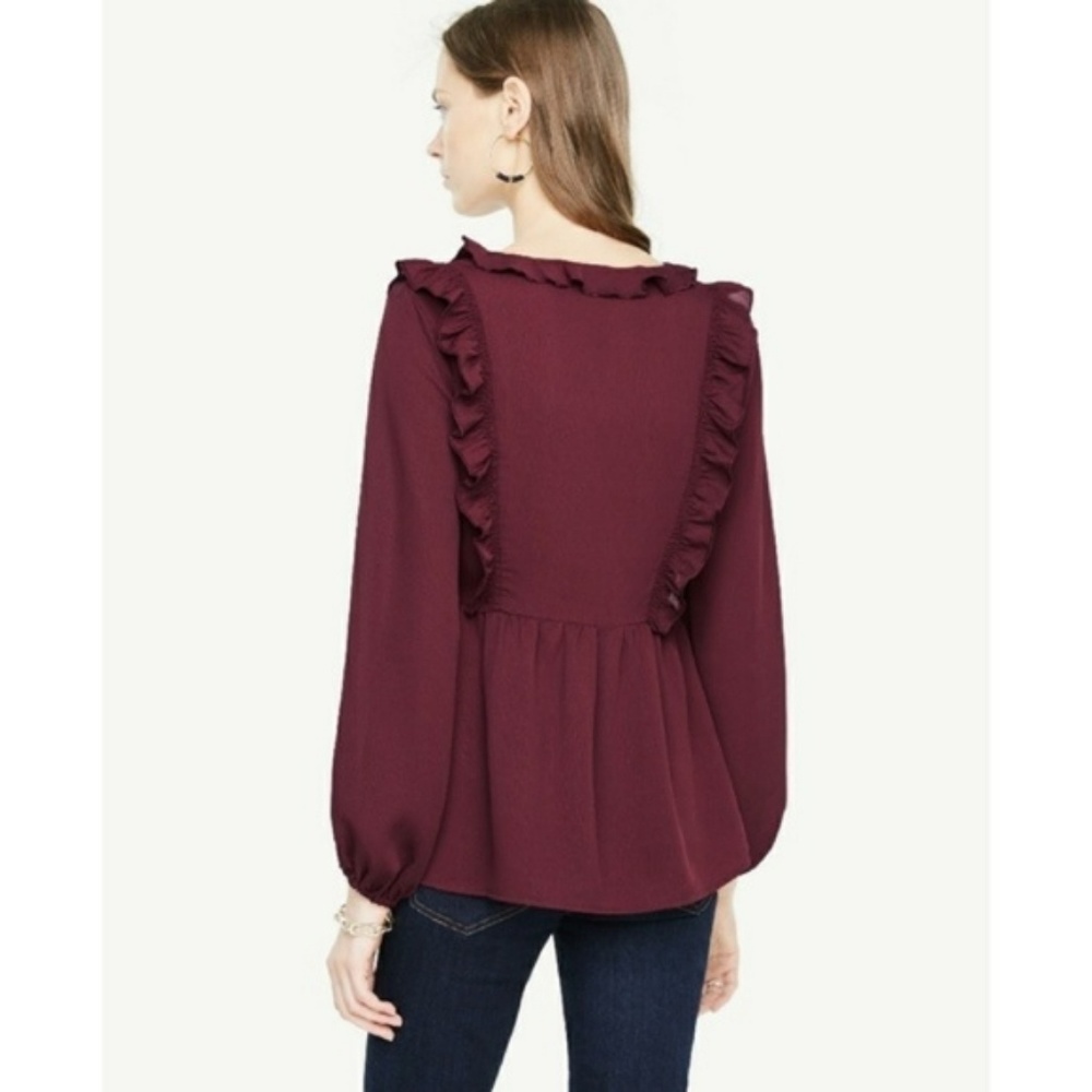 Ann Taylor V-Neck Ruffled Front Blouse - Picture 3 of 6